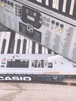 Poland, Krakow - July 26, 2017 : Old Casio keyboard Profi music. Retro musical synthesizer, equipment. Installation Krakow Poland