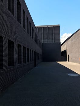 Poland, Gdansk - JUNE 12, 2017: Premise without roof, theater with gray walls in the open air