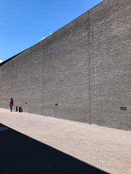 Poland, Gdansk - JUNE 12, 2017: Premise without roof, theater with gray walls in the open air
