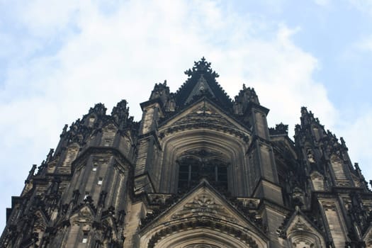a church spire seen from the frog perspective