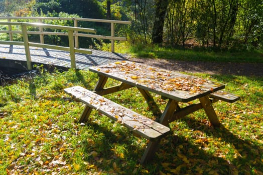 picnic table in an autumn park