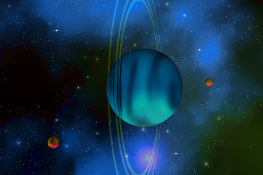 Uranus is the seventh planet from the sun in our solar system and has several rings and moons.