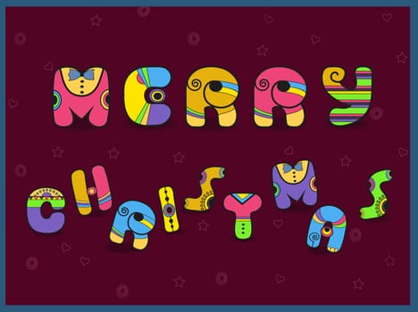 Merry Christmas. Vintage greeting card. Cartoon artistic font. Hipster style. Illustration.