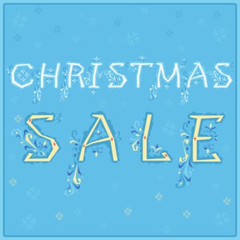 Christmas Sale. Artistic font with floral decor. Retro country style. Illustration.