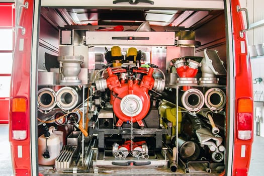 Equipment of a fire engine in detail