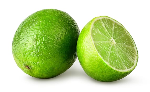 Lime whole and half isolated on white background