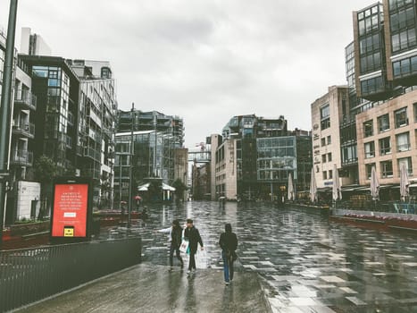 Oslo, Norway - June 07, 2017 : A New Town Within The City Tjuvholmen in rain and overcast weather. Modern part