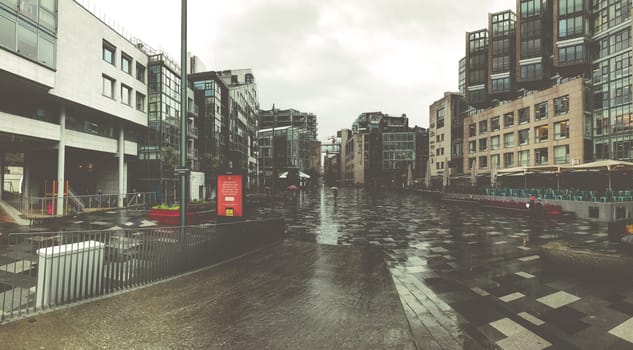 Oslo, Norway - June 07, 2017 : A New Town Within The City Tjuvholmen in rain and overcast weather. Modern part
