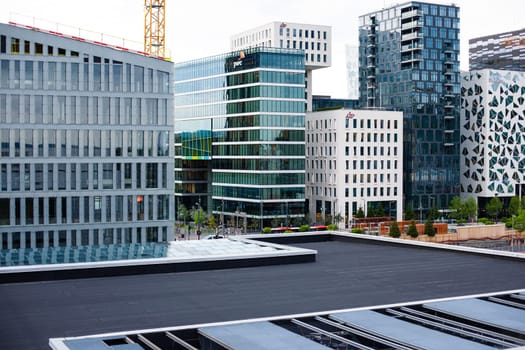 Oslo, Norway - June 06, 2017 : Modern streets of Oslo popular buildings scandinavian architecture in center of city