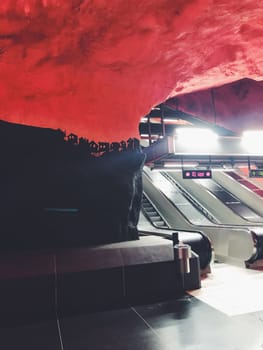 STOCKHOLM, SWEDEN - JUNE 10, 2017: Solna Centrum tunnelbanestation Underground. Station of the Subway