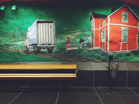 STOCKHOLM, SWEDEN - JUNE 10, 2017: Solna Centrum tunnelbanestation Underground. Station of the Subway