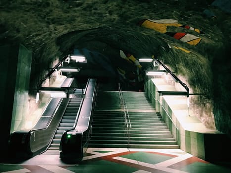 STOCKHOLM, SWEDEN - JUNE 10, 2017: Kungstradgarden tunnelbanestation Underground. Blue line, central station of the Subway