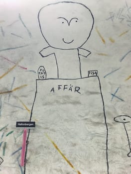 STOCKHOLM, SWEDEN - JUNE 10, 2017: Hallonbergen tunnelbanestation Underground. Station on blue line of the metro with kids paintings, doodles, characters
