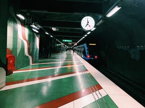 STOCKHOLM, SWEDEN - JUNE 10, 2017: Kungstradgarden tunnelbanestation Underground. Blue line, central station of the Subway