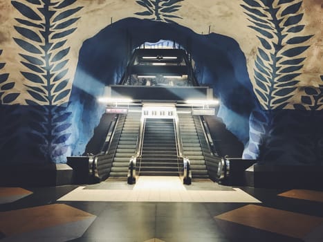 STOCKHOLM, SWEDEN - JUNE 10, 2017: T-Centralen tunnelbanestation Underground. Blue line, central station of the Subway