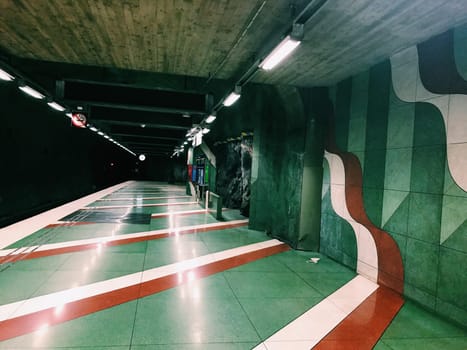 STOCKHOLM, SWEDEN - JUNE 10, 2017: Kungstradgarden tunnelbanestation Underground. Blue line, central station of the Subway