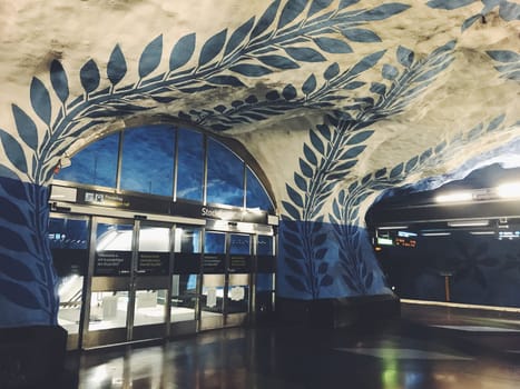STOCKHOLM, SWEDEN - JUNE 10, 2017: T-Centralen tunnelbanestation Underground. Blue line, central station of the Subway