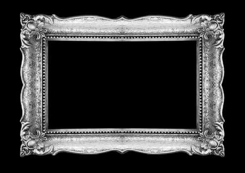 Old Picture Frame on black wall, silver metal