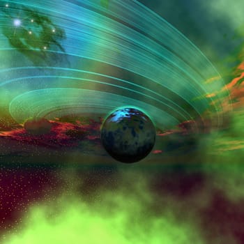 The vastness of space stretches onward to colorful nebulae and new planets and galaxies.