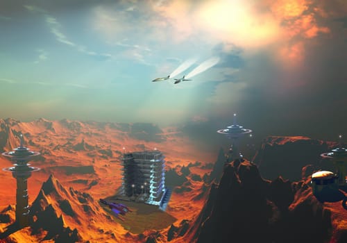 Two jets fly over an alien colony to find out what capabilities they have.