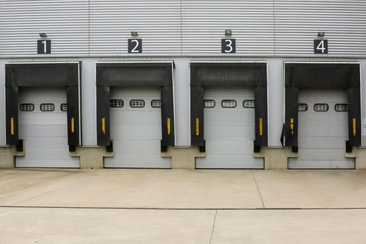 Roller shutters of a goods receipt of a warehouse building