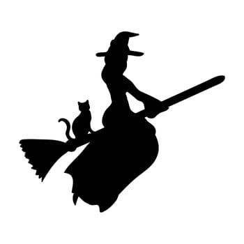 Witch magical silhouette fantasy broom. Vector illustration.