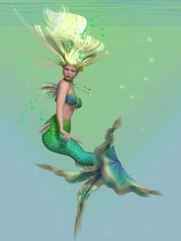 A mermaid is a fantasy sea creature with the upper body of a woman and the tail of a fish for swimming underwater.