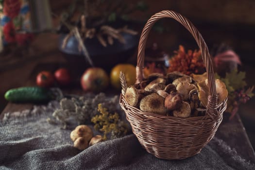 Different mushrooms in the basket