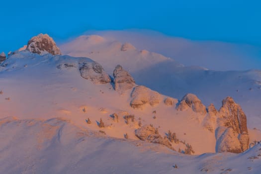 mountain top in winter. Ciucas Mountains Romania.