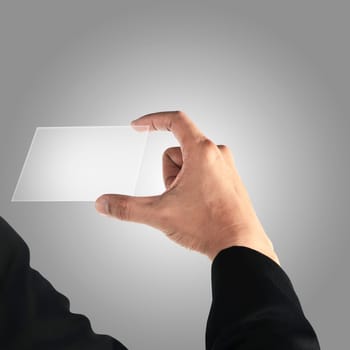 Business man holding transparent card. You can put your design on the card