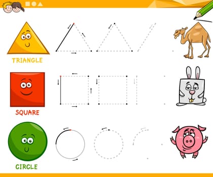 Educational Cartoon Illustration of Basic Geometric Shapes Drawing for Children