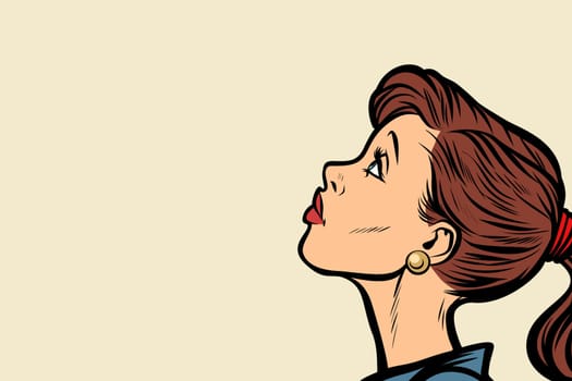 Close-up woman face profile. Pop art retro vector illustration
