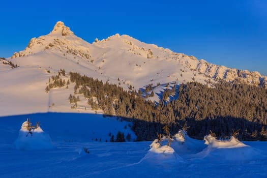 mountain top in winter. Ciucas Mountains Romania.