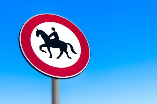 Road sign to prohibit passage with horse - Red White Black.