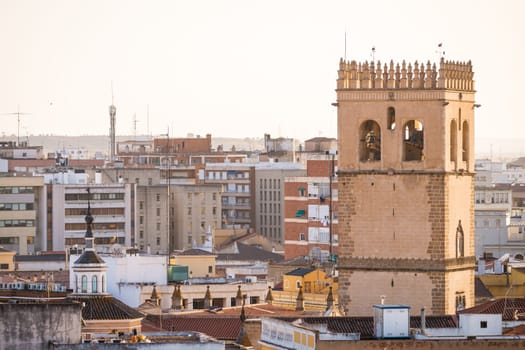 Saint John the Baptist Cathedral or San Juan Bautista over the city of Badajoz, Spain