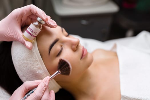 Yaremche, Bukovel, Ukraine - January 10, 2022 preparation for procedure prx-t33. Chemical Peel Face Treatment with Retinol Serum