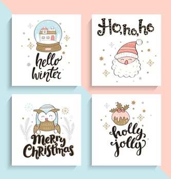 Set of christmas greeting cards. Vector illustration.