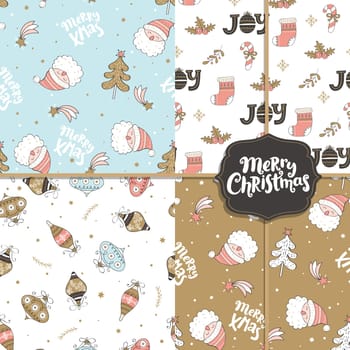 Set of New Year and Christmas seamless patterns. Vector Illustration.