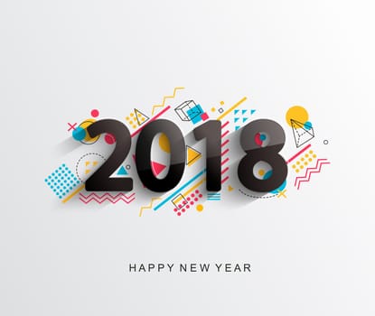 Modern creative new 2018 year design card with geometric shapes on background. Vector illustration.