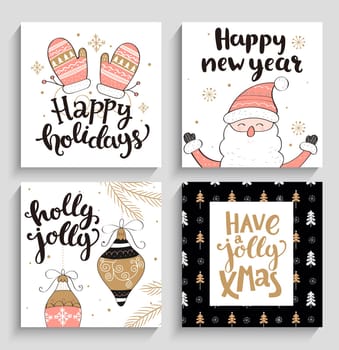 Set of christmas and new year greeting cards. Vector illustration.