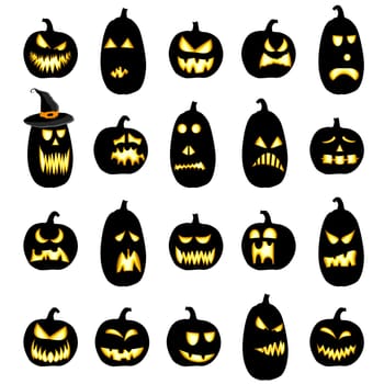 collection of different black colored illustrated pumpkins for Halloween layouts