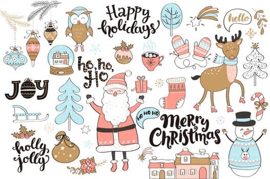 Set of new year and christmas elements. Vector Illustration.