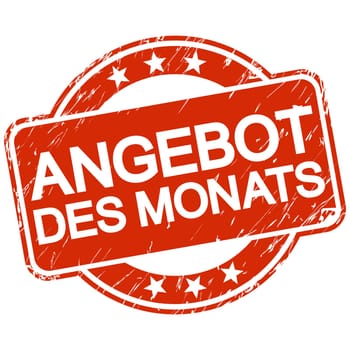 red round stamp with scratches and text offer of the month (in english)