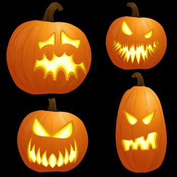collection of different orange colored illustrated pumpkins for Halloween layouts