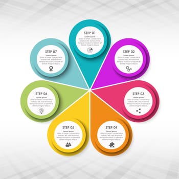 colored template of business info graphic with different options showing team work process