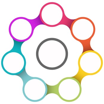colored template of business info graphic with different options showing team work process