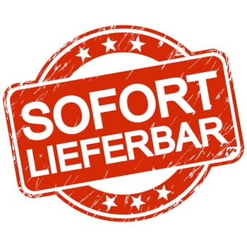 red round stamp with scratches and text Immediately available (in english)