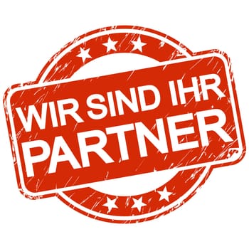 red round stamp with scratches and text We are your partner (in english)