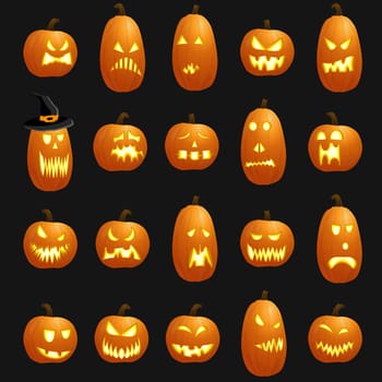 collection of different orange colored illustrated pumpkins for Halloween layouts