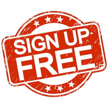 red round stamp with scratches and text sign up free